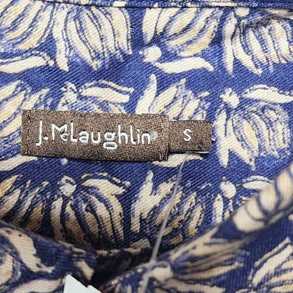 J. McLaughlin Carnegie Flannel Shirt S‎ Tan & Blue Mini Banana Floral Print - Picture 5 of 9